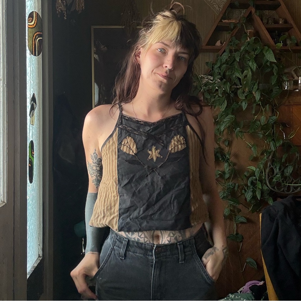 Black and Tan Patchwork high neck tank